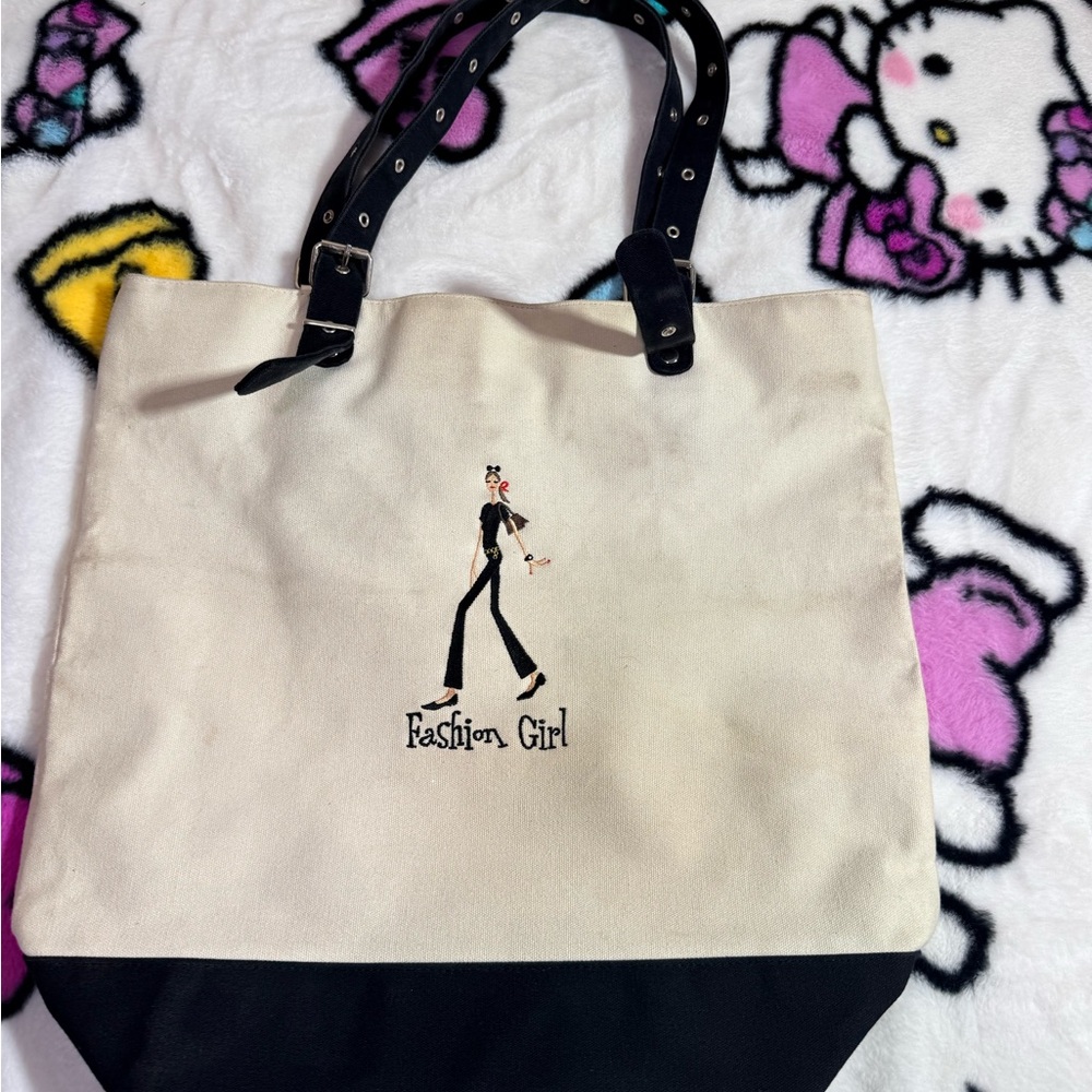 The Girls Black and Cream Canvas Tote